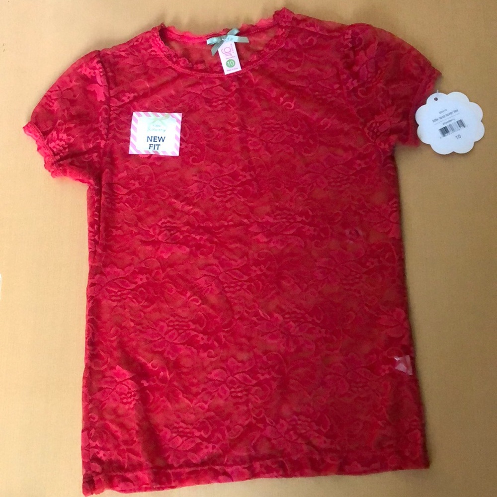 Red lace blouse.